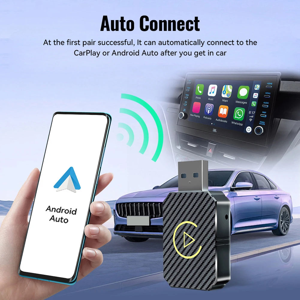 Wireless Carplay Android Auto Adapter 2 In 1 Mini Smart Dongle Plug and Play AI Box for OEM Wired CarPlay/Andriod Auto Cars