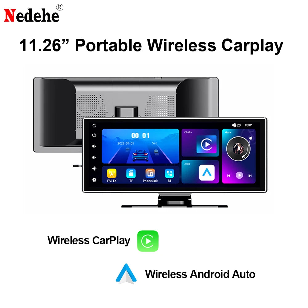 11.26 Inch Portable Wireless CarPlay Screen Multimedia Video player Radio FM Wifi Compatible with Android Auto and Apple CarPlay