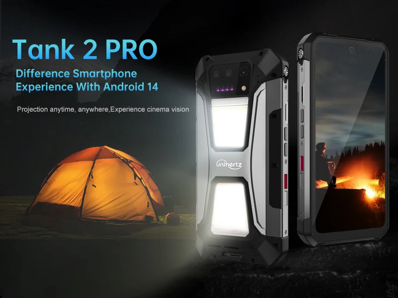 Unihertz tank 2 Pro 8849 rugged smartphone with projector 2.4K 23800 mAh 24GB + 512GB mobile phone Android 14 100MP NFC cell phone