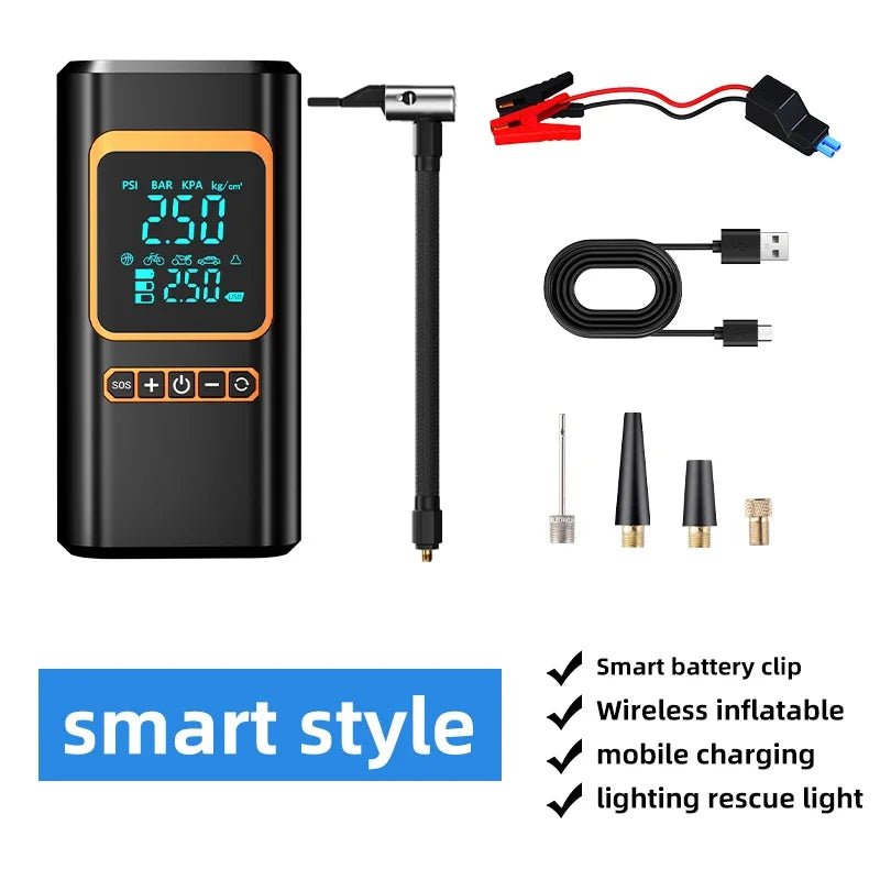 4 In 1Car Multi-function Air Compressor Jump Starter Air Pump Tire Inflator Portable Battery Starter With Smart Battery Clip