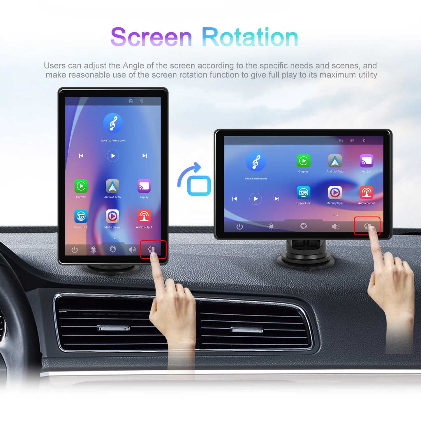 Podofo 8" IPS Screen Carplay Monitor Wireless Carplay Android auto Car Smart Screen Player Bluetooth FM Support Videos Rear Cam