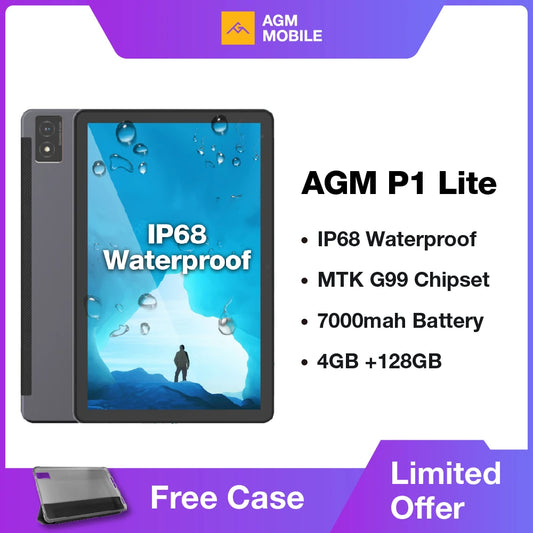 AGM PAD P1 LITE Waterproof 10.36" FHD+ Tablet,4GB+128GB,MTK Helio G99, 7000mAh Battery+ Free Drop Proof Case.