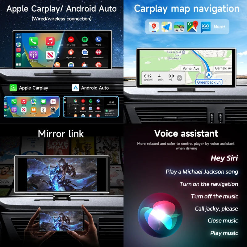 11.26 Inch Portable Wireless CarPlay Screen Multimedia Video player Radio FM Wifi Compatible with Android Auto and Apple CarPlay