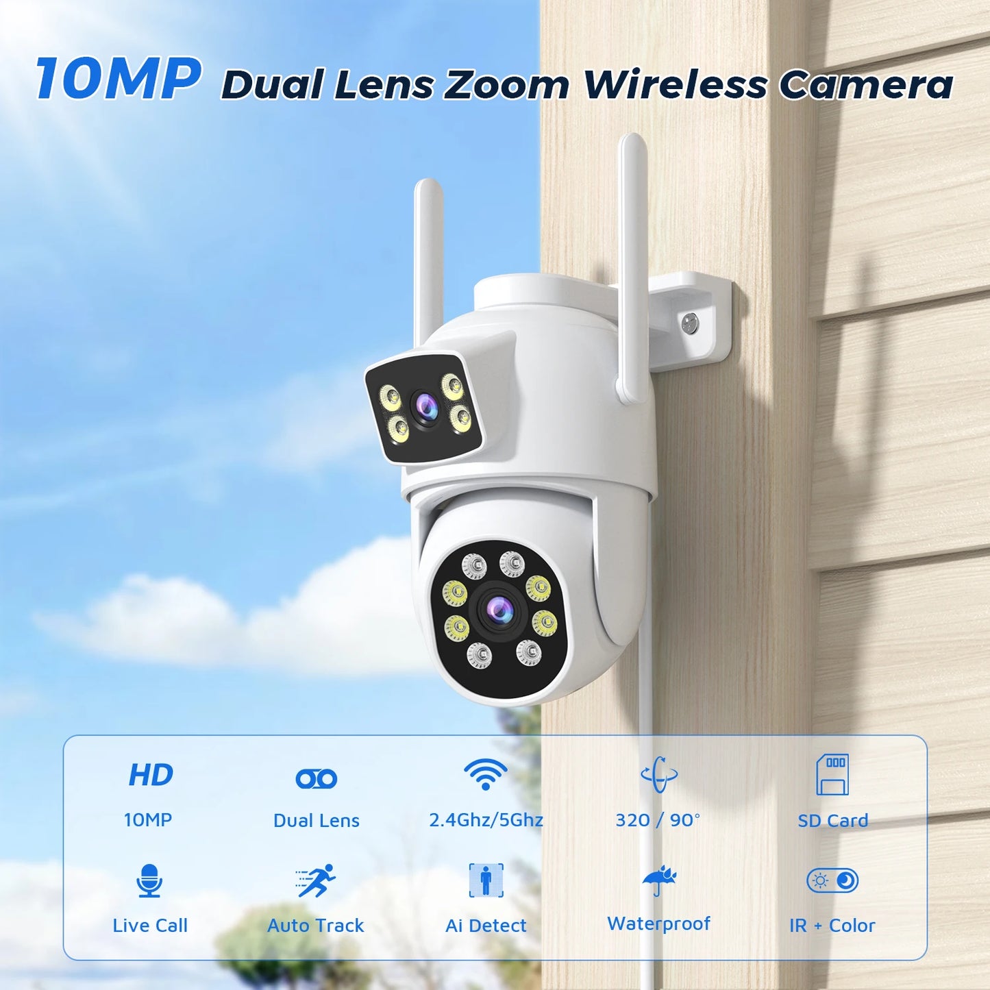 10MP 5K PTZ WiFi IP Camera Security Protection Dual Lens Screen Color Night Vision Auto Track CCTV Surveillance Camera O-KAM Pro