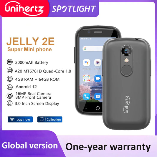 Unihertz Jelly 2E Mini Smartphone 4GB 64GB Android 12 Unlocked Mobile Phone 2000mAh Portable Cellphones