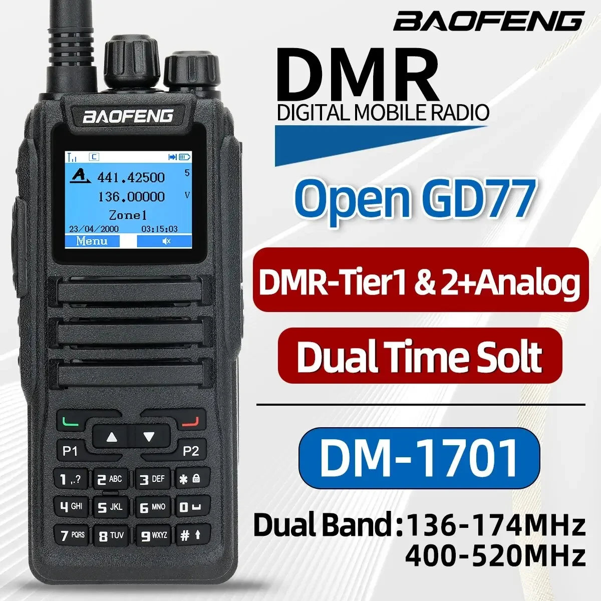 Baofeng DMR DM 1701 Digital Walkie Talkie Dual Mode Analog Two-Way Radio Open GD77 Dual Time Slot Tier 1 2 Hamradio DR 1801