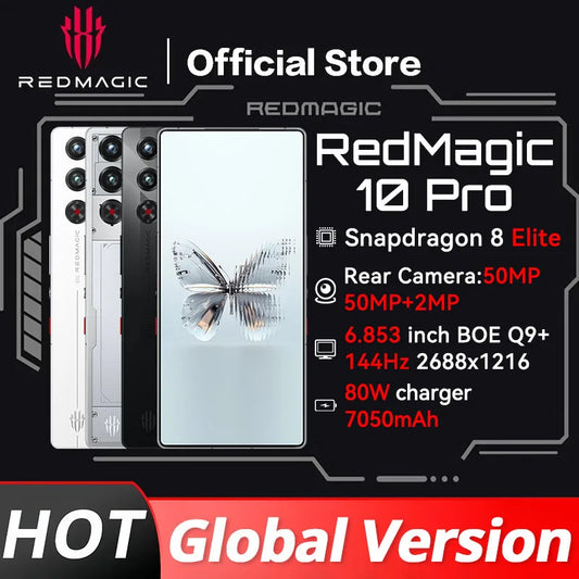 Global Version RedMagic 10 Pro 5G Gaming Phone 6.853" Snapdragon 8 Elite 7050mAh 80W Charge 50MP NFC