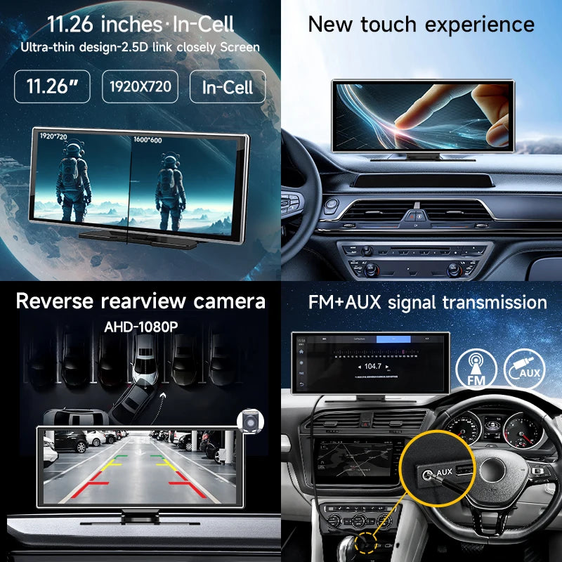 11.26 Inch Portable Wireless CarPlay Screen Multimedia Video player Radio FM Wifi Compatible with Android Auto and Apple CarPlay