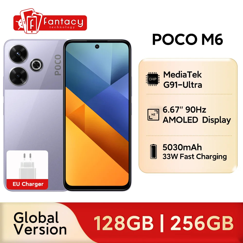 POCO M6 Smartphone Global Version Helio G91 Ultra 108MP Pro-Grade Main Camera 33W Fast Charging 5030mAh Battery