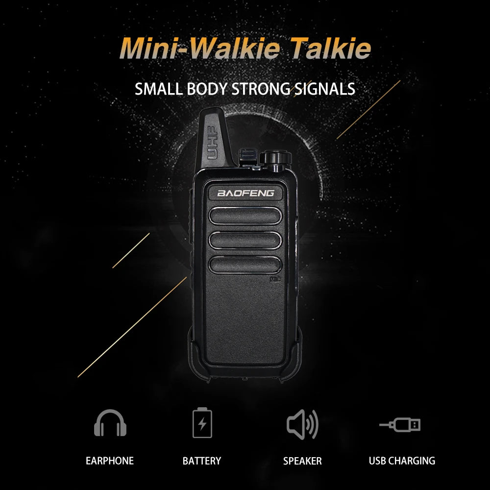 Baofeng Mini Walkie-Talkie Uhf Band Outdoor Portable Two Way Radio Handheld Walkie Talkie USB Charging For Hunting Walking